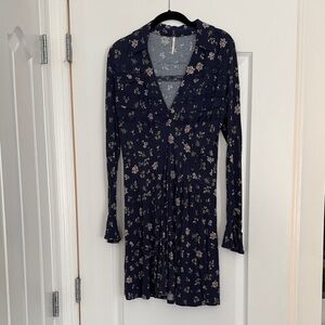 Free People Dark Blue Floral Long Sleeve Dress
